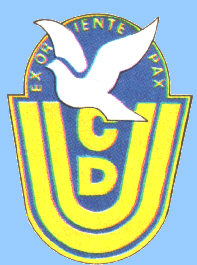 Emblem: weiße Taube als Symbol für den Heiligen Geist, Parteiinitialen und Umschrift ''ex oriente pax'' auf blauem Grund