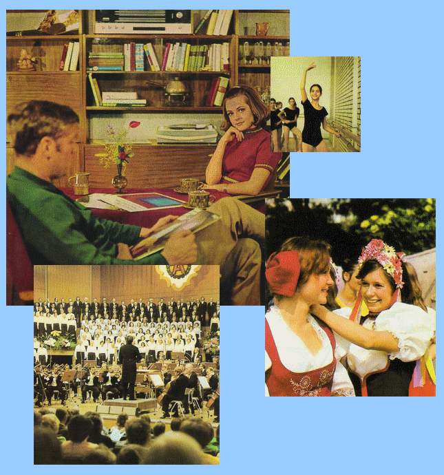 Kollage: Dana Schieck (Bilder aus: Unsere Freizeit, Verlag  für die Frau, 6. bearb. Aufl., Leipzig 1971./ Die DDR stellt sich vor, 1979.)